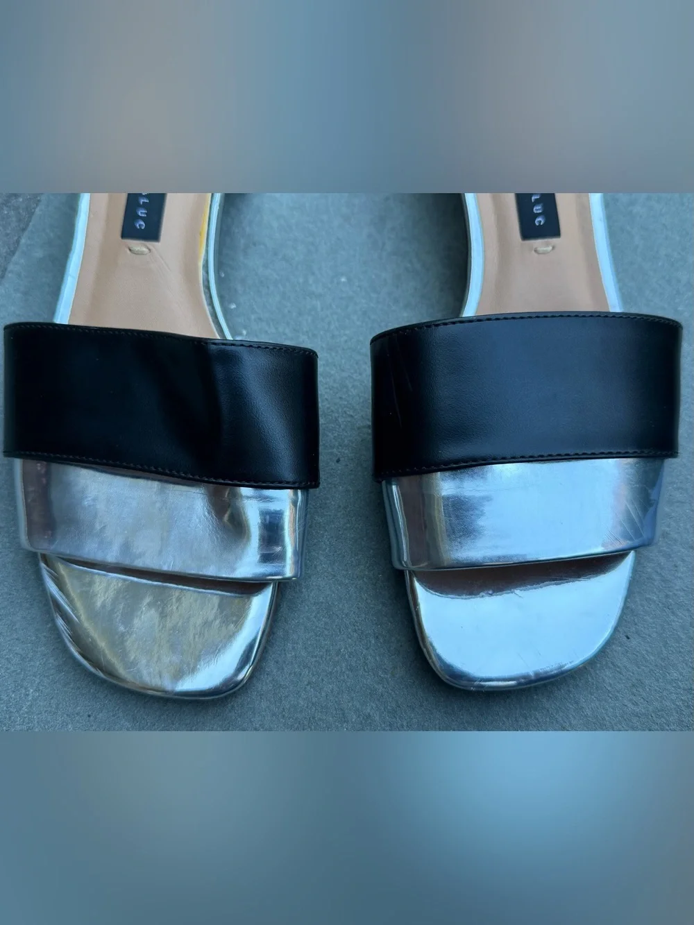Zara Trafaluc Silver Black Block Heel Slide Sandals Women’s EU 37 US 6.5-7